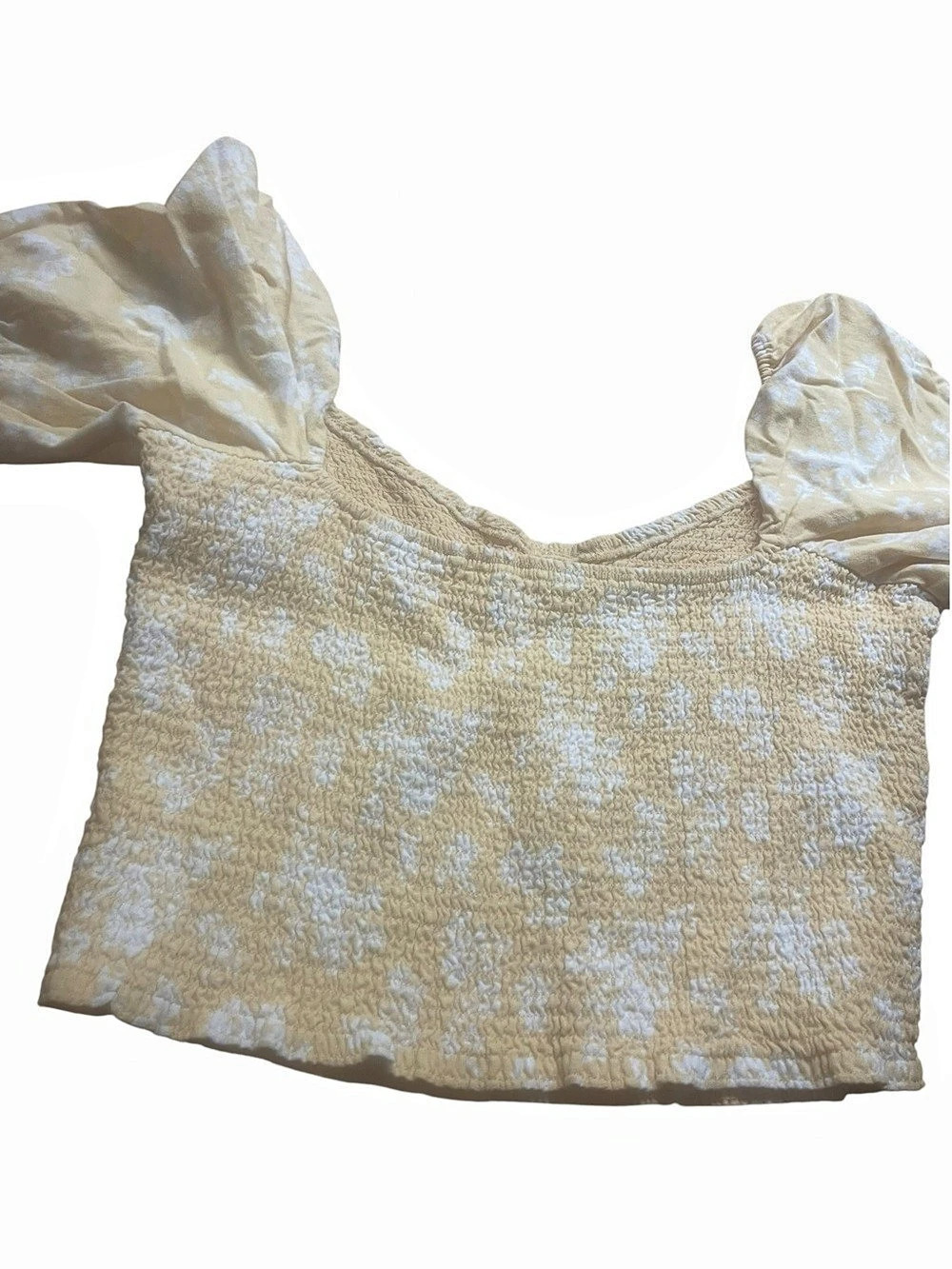 Floral Puff Sleeve Crop Top in yellow & White Like New